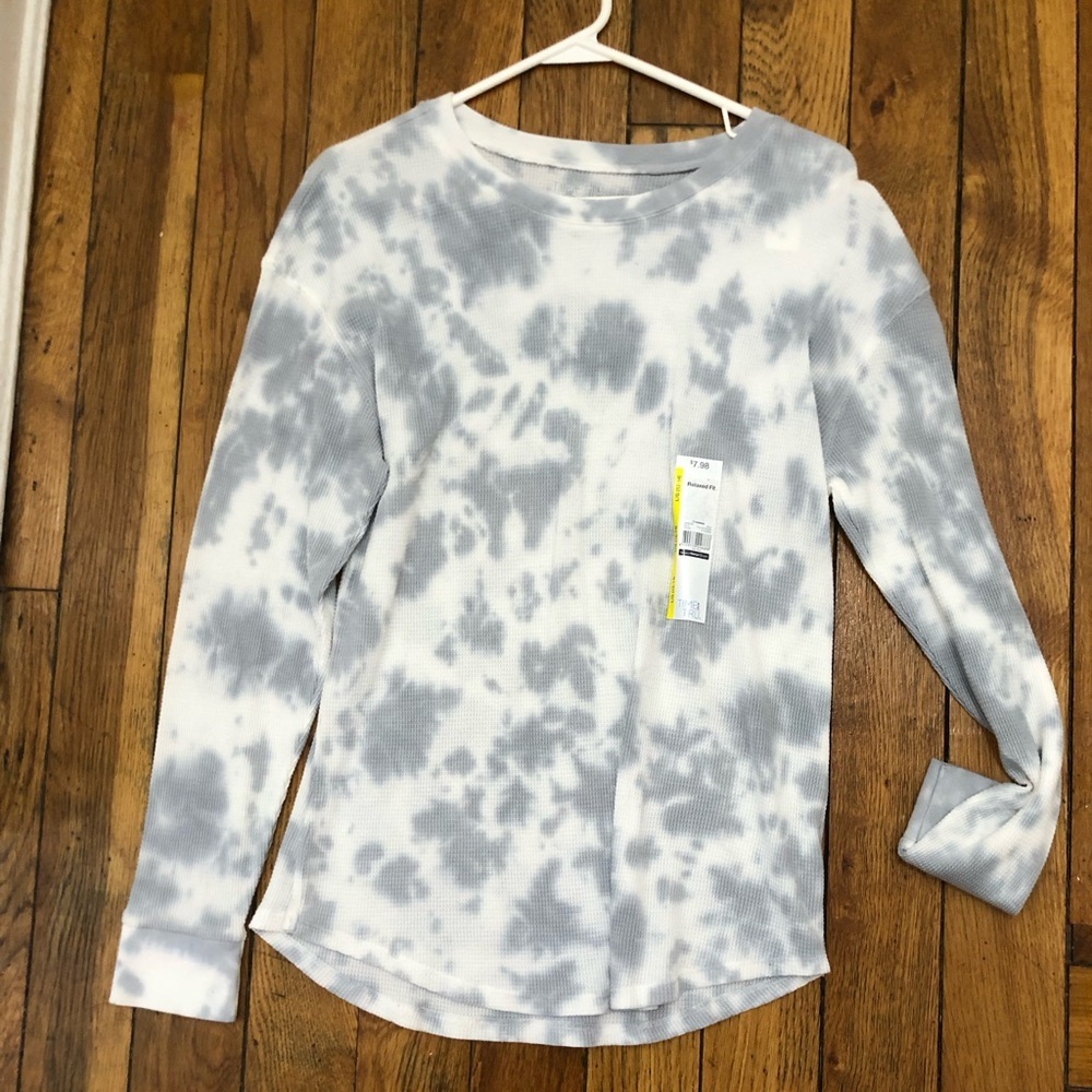 NWT Time and Tru Gray Tie Dye Thermal Long Sleeve Tee | Cozy Waffle Knit - Picture 6 of 11